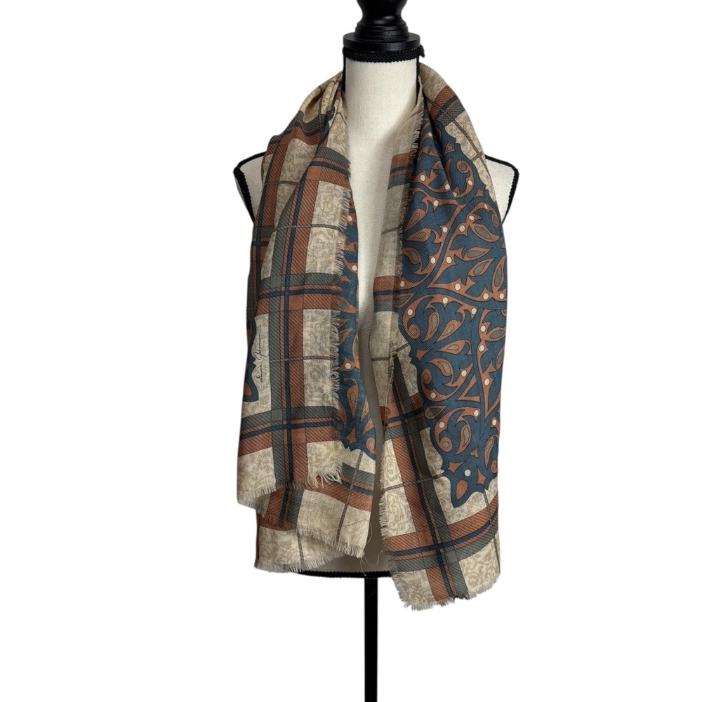 Ginnie Johansen Wool Plaid Blanket Scarf Made in Japan